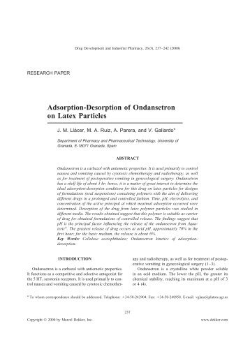 Adsorption-Desorption of Ondansetron on Latex Particles