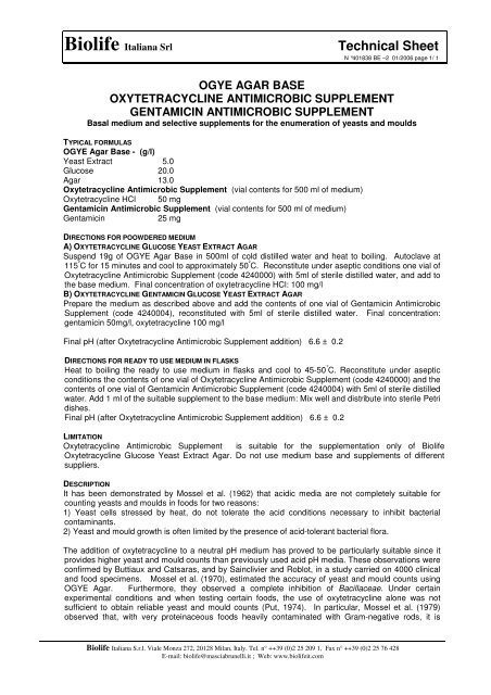 Biolife Italiana Srl Technical Sheet