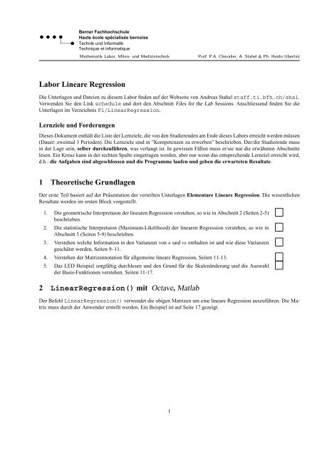 Labor Lineare Regression 1 Theoretische Grundlagen 2 ...