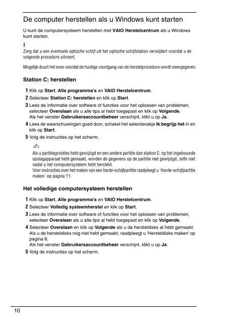 Sony VPCF11E4E - VPCF11E4E Guide de d&eacute;pannage N&eacute;erlandais