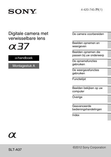 Sony SLT-A37Y - SLT-A37Y Consignes dâutilisation NÃ©erlandais