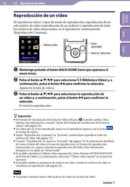 Sony NWZ-S736F - NWZ-S736F Consignes d&rsquo;utilisation Espagnol