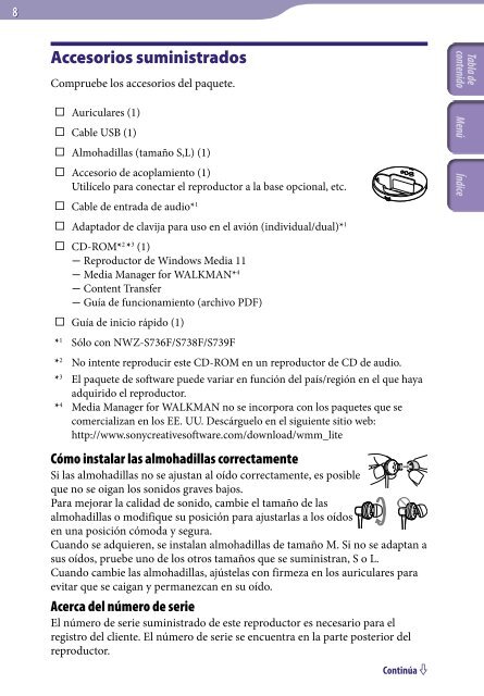 Sony NWZ-S736F - NWZ-S736F Consignes d&rsquo;utilisation Espagnol