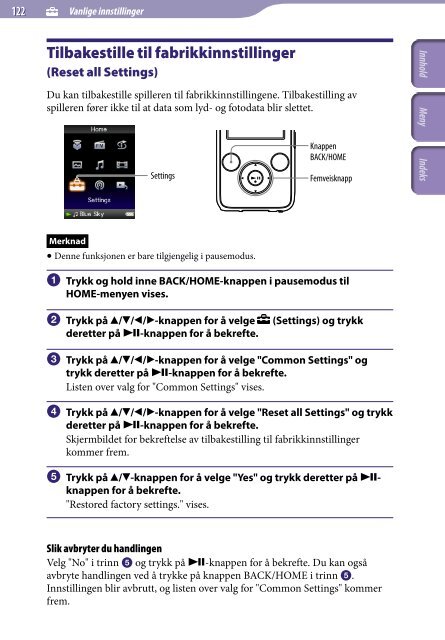 Sony NWZ-S736F - NWZ-S736F Consignes d&rsquo;utilisation Norv&eacute;gien