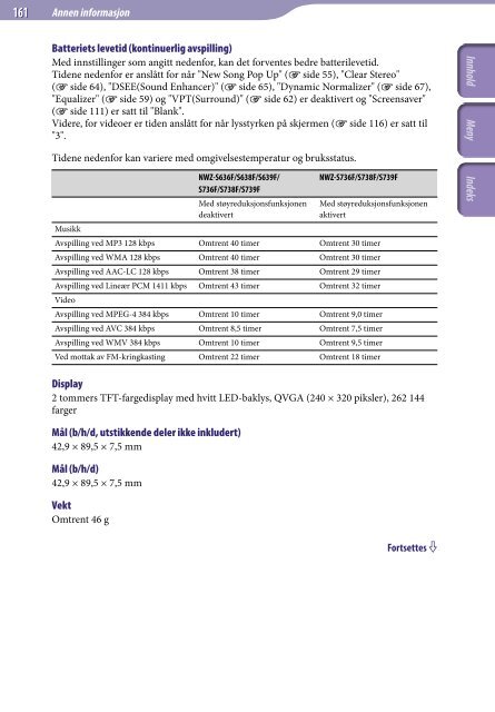 Sony NWZ-S736F - NWZ-S736F Consignes d&rsquo;utilisation Norv&eacute;gien