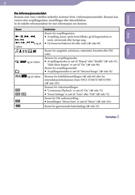 Sony NWZ-S736F - NWZ-S736F Consignes d&rsquo;utilisation Norv&eacute;gien