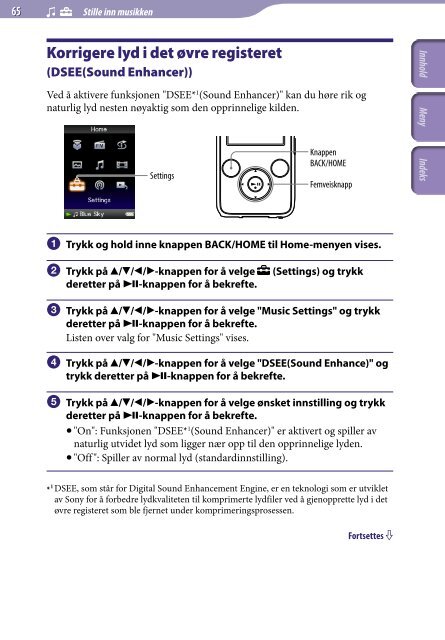 Sony NWZ-S736F - NWZ-S736F Consignes d&rsquo;utilisation Norv&eacute;gien