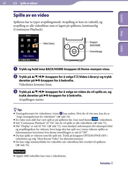 Sony NWZ-S736F - NWZ-S736F Consignes d&rsquo;utilisation Norv&eacute;gien