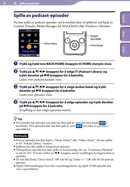 Sony NWZ-S736F - NWZ-S736F Consignes d&rsquo;utilisation Norv&eacute;gien