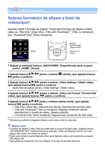 Sony NWZ-S736F - NWZ-S736F Mode d'emploi Roumain