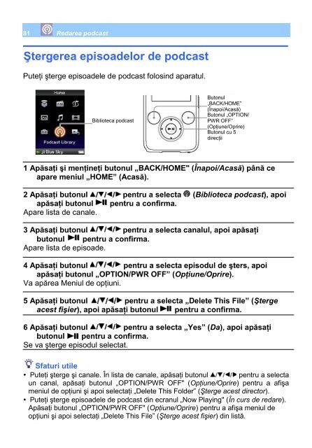 Sony NWZ-S736F - NWZ-S736F Mode d'emploi Roumain