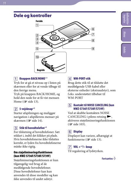 Sony NWZ-S736F - NWZ-S736F Consignes d&rsquo;utilisation Danois