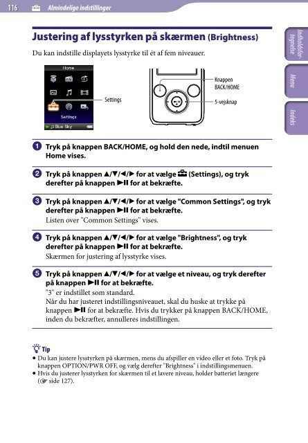 Sony NWZ-S736F - NWZ-S736F Consignes d&rsquo;utilisation Danois