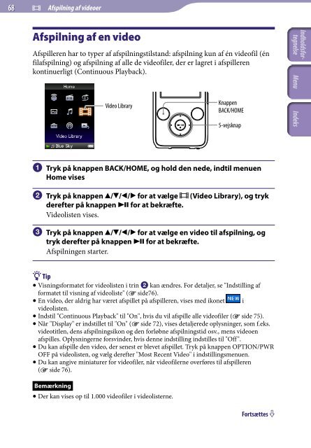 Sony NWZ-S736F - NWZ-S736F Consignes d&rsquo;utilisation Danois