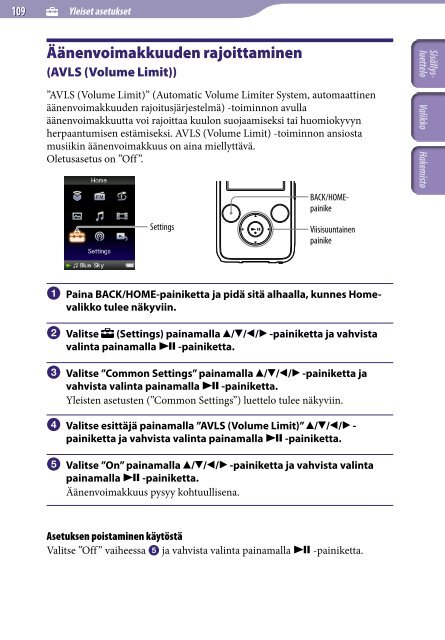 Sony NWZ-S736F - NWZ-S736F Consignes d&rsquo;utilisation Finlandais