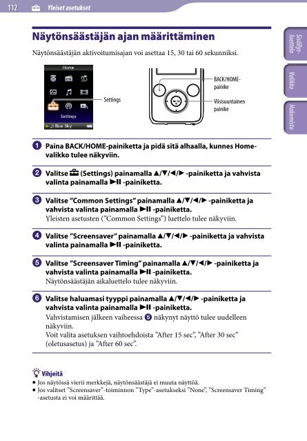 Sony NWZ-S736F - NWZ-S736F Consignes d&rsquo;utilisation Finlandais