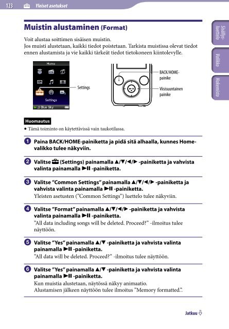 Sony NWZ-S736F - NWZ-S736F Consignes d&rsquo;utilisation Finlandais