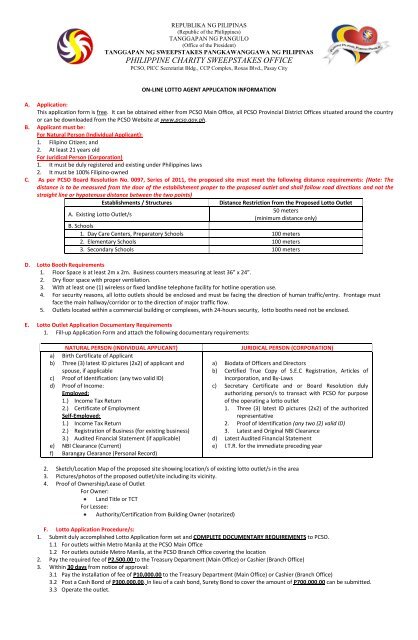 Lotto Outlet Application Form - Philippine Charity Sweepstakes Office