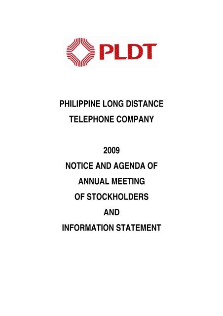 Philippine long distance telephone company 2009 notice and - PLDT