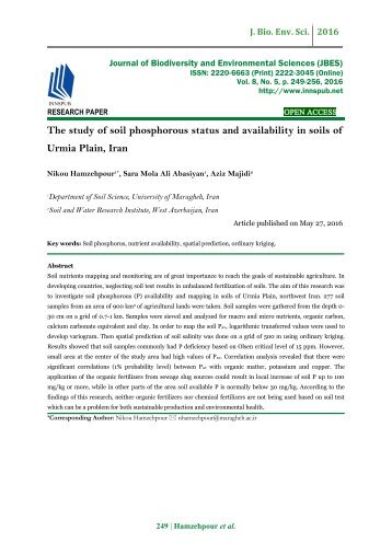 The study of soil phosphorous status and availability in soils of Urmia Plain, Iran