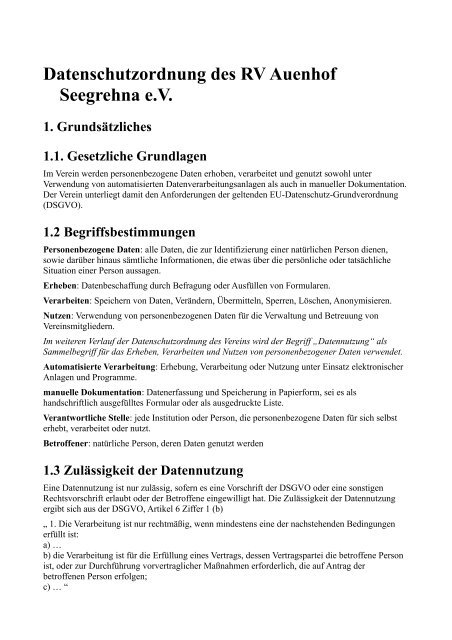 Datenschutzordnung RV Auenhof Seegrehna e.V.