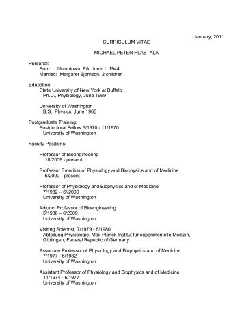 January, 2011 CURRICULUM VITAE MICHAEL PETER HLASTALA ...