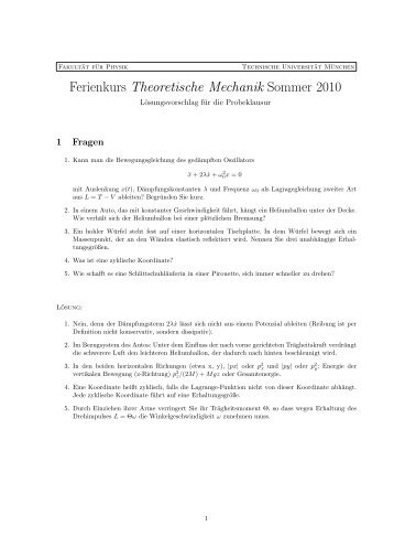 Ferienkurs Theoretische Mechanik Sommer 2010 - Physik ...