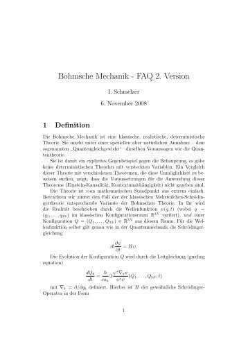 Bohmsche Mechanik - FAQ 2. Version - Ilja Schmelzer