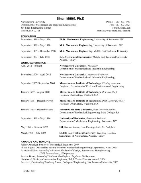 Sinan Müftü, Ph.D - College of Engineering - Northeastern University