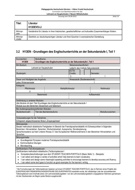 Schulpraktische Studien 1 - Pädagogische Hochschule Kärnten