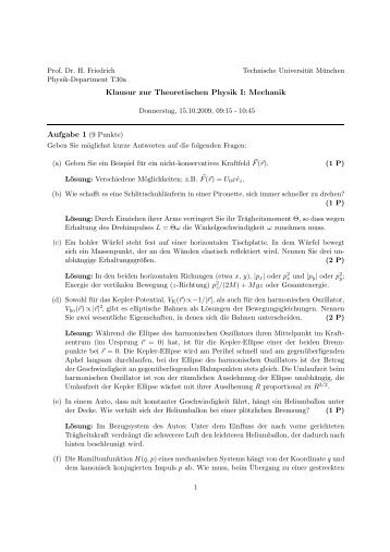 Klausur zur Theoretischen Physik I: Mechanik Aufgabe 1 (9 ... - TUM