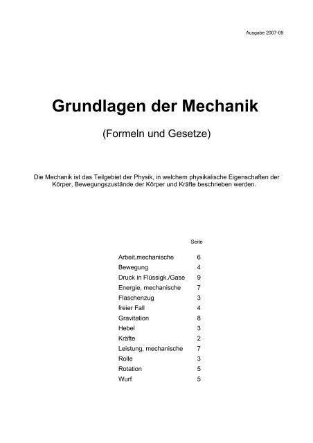 Grundlagen der Mechanik