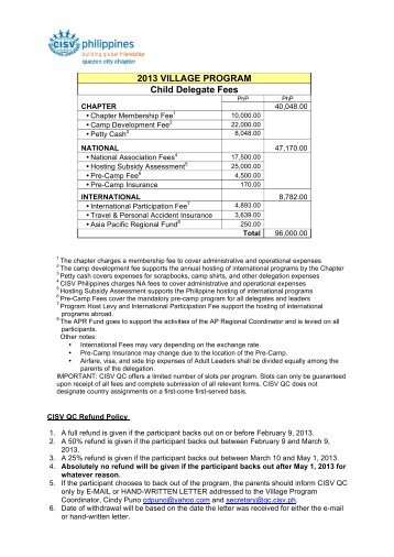 Village Fees and Forms 2013 - CISV QC - CISV Philippines