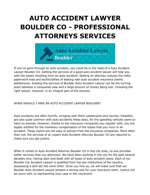 Auto Accident Lawyers Boulder CO