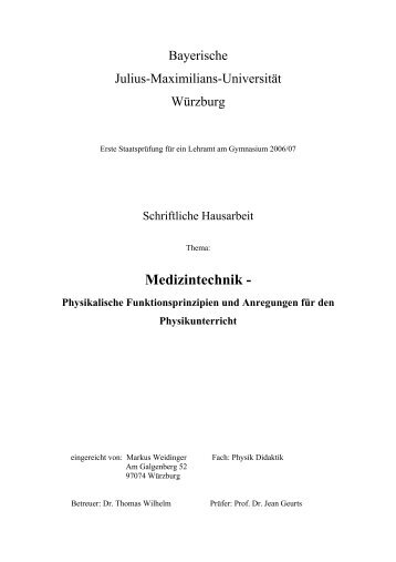 Medizintechnik - Physikalische Funktionsprinzipien und ...