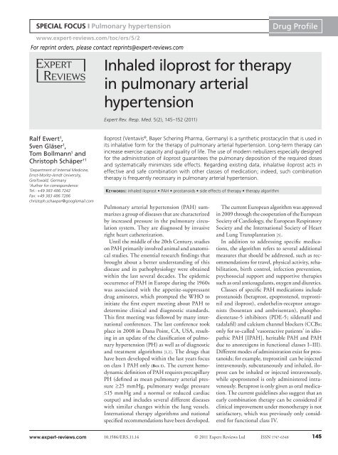 Inhaled iloprost for therapy in pulmonary arterial hypertension
