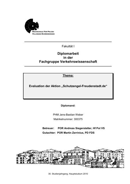 Diplomarbeit in der Fachgruppe Verkehrswissenschaft