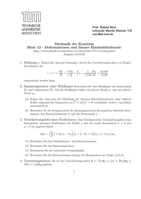 Mechanik der Kontinua Blatt 12 - Deformationen und lineare ... - TUM