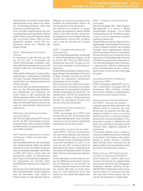 Rapport annuel 2011 - Schweizer Physiotherapie Verband
