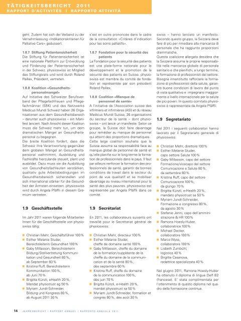 Rapport annuel 2011 - Schweizer Physiotherapie Verband
