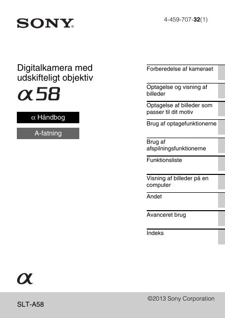 Sony SLT-A58 - SLT-A58 Istruzioni per l'uso Danese
