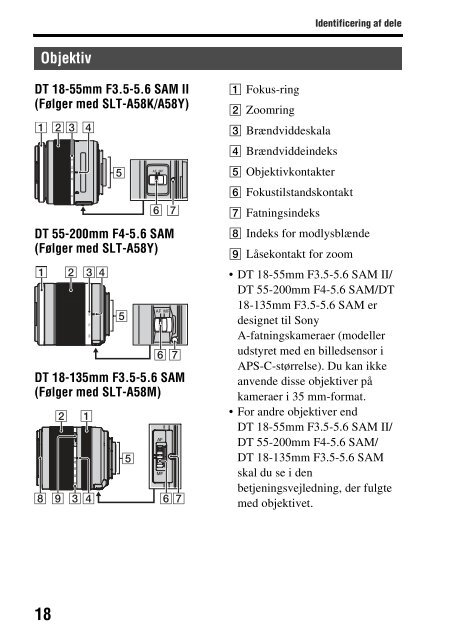 Sony SLT-A58 - SLT-A58 Istruzioni per l'uso Danese
