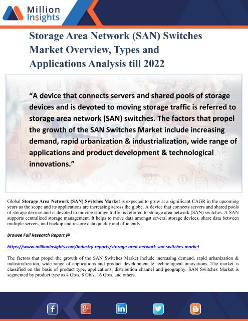 Storage Area Network (SAN) Switches Market Overview, Types and Applications Analysis till 2022