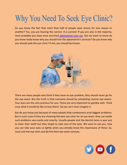 Why You Need To Seek Eye Clinic