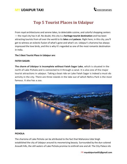 Top 5 Tourist Places in Udaipur