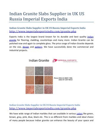 Indian Granite Slabs Supplier in UK US Russia Imperial Exports India