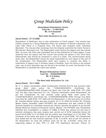 Group Mediclaim Policy - Insurance Ombudsman