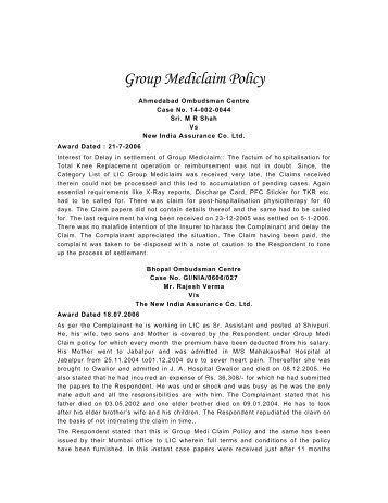 Group Mediclaim Policy - Insurance Ombudsman