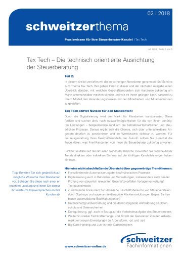 Schweitzer Thema für Steuerberater 2/18: Tax Tech