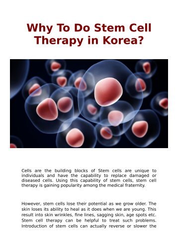 Why To Do Stem Cell Therapy in Korea?